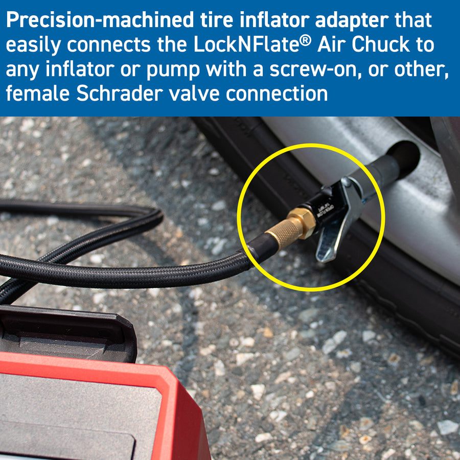 LockNFlate Tire Inflator Adapter 1/4 NPT (m) to Schrader Valve (m)